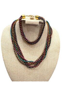 Multicolor Beaded Necklace & Bracelet Set With Gold-Tone Finish